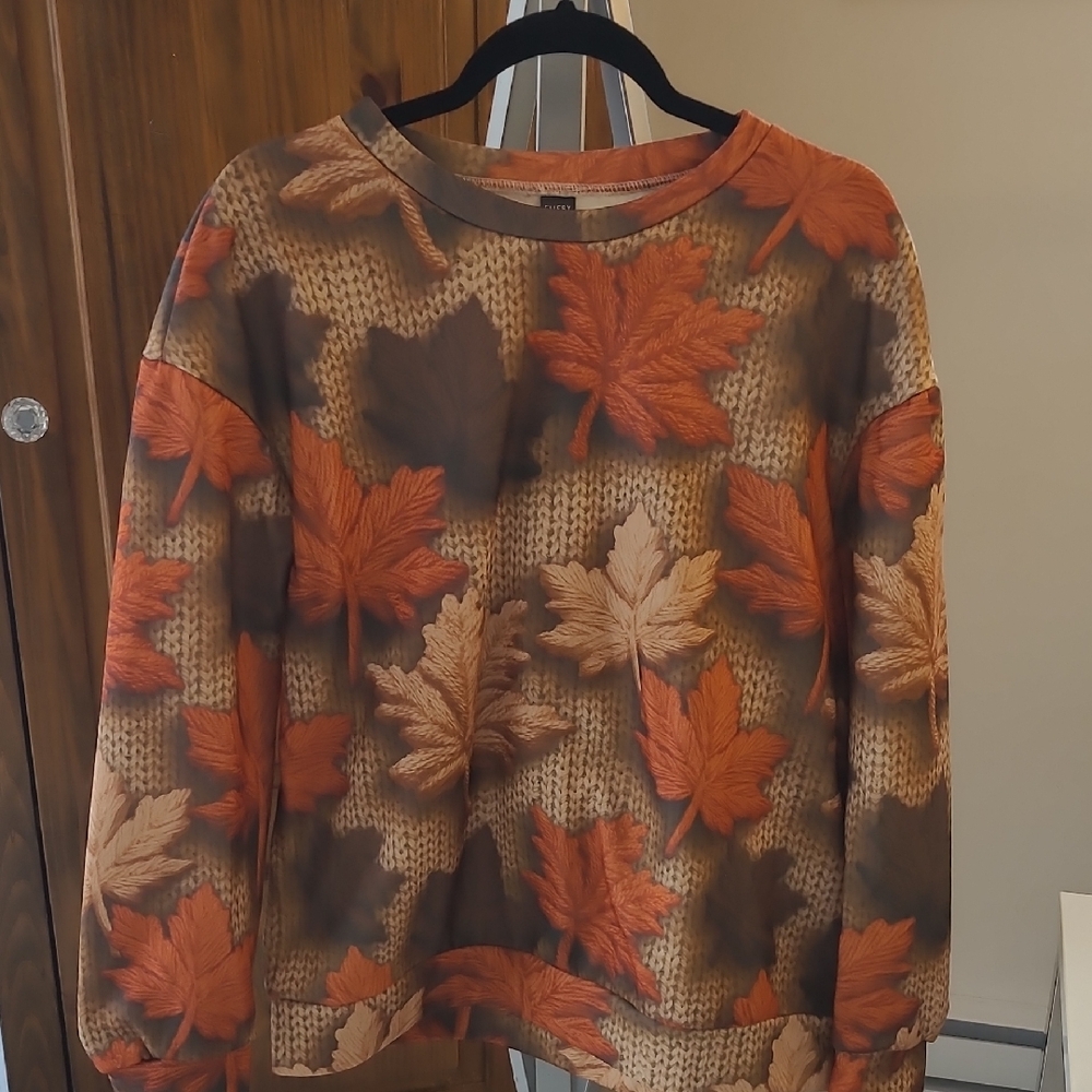 Autumn Leaf Print Crew Neck Sweater